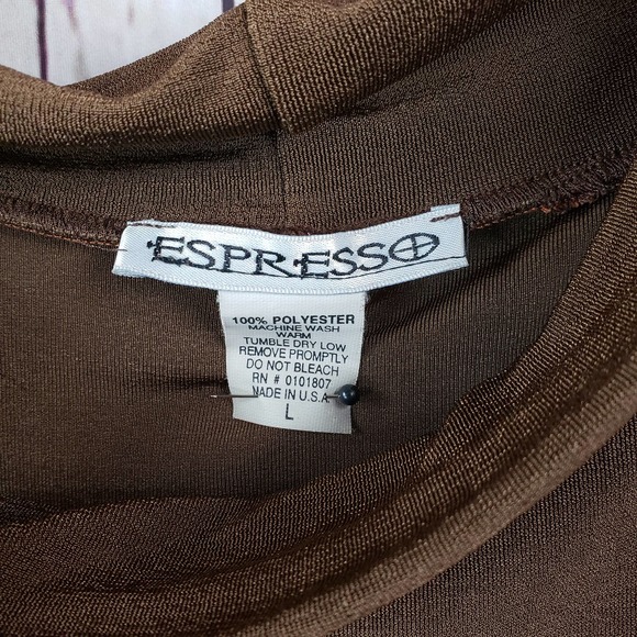 Espresso Blouse Womens Size Large Waterfall Short Sleeve Stretch Brown - Picture 6 of 6